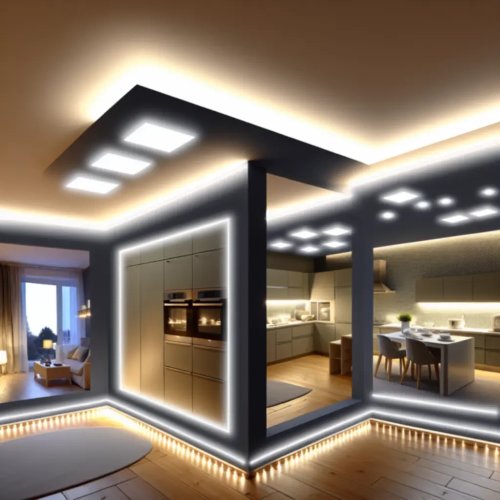 Nowoczesna aranżacja wnętrza z nastrojowym oświetleniem LED