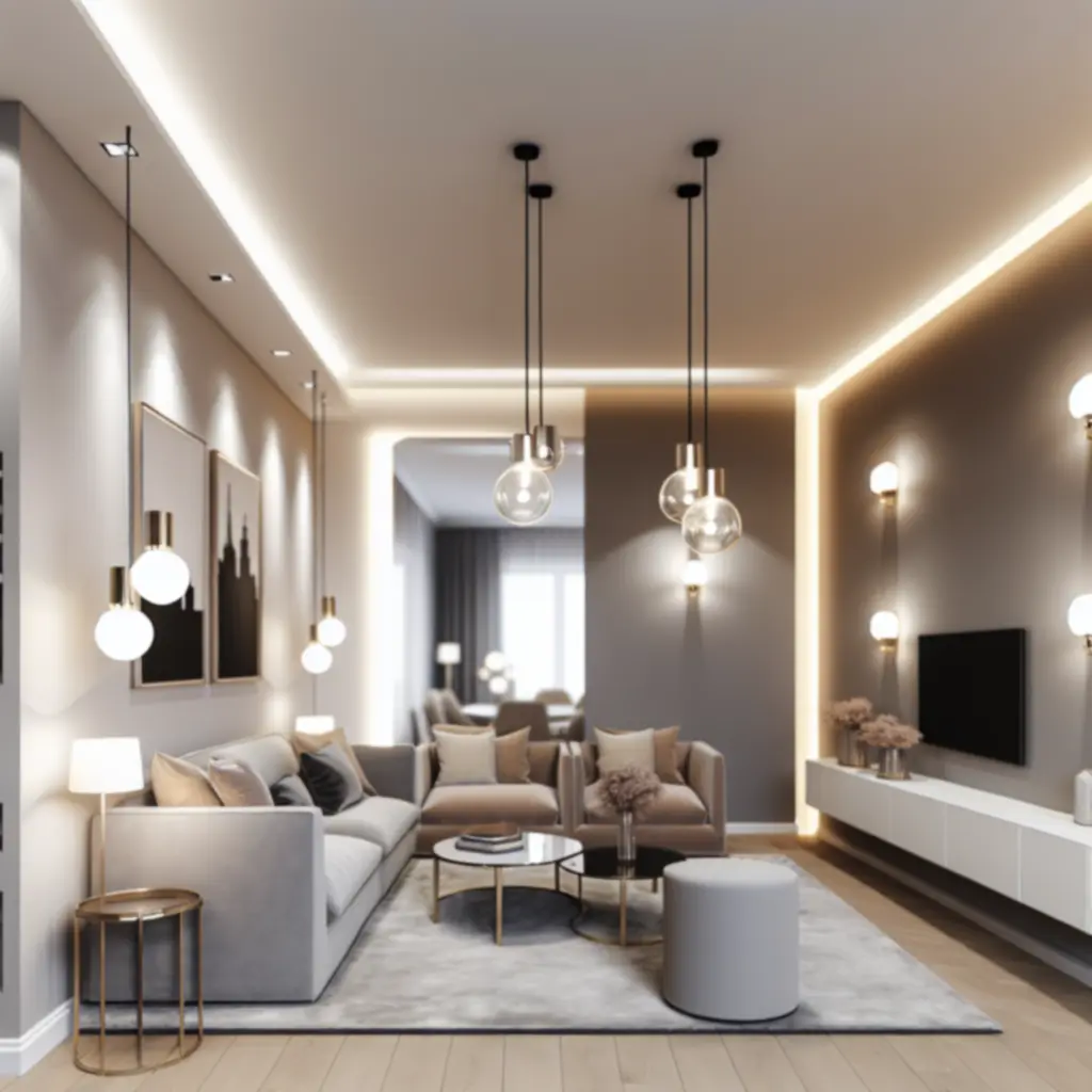 Eleganckie oświetlenie salonu w ciepłej tonacji