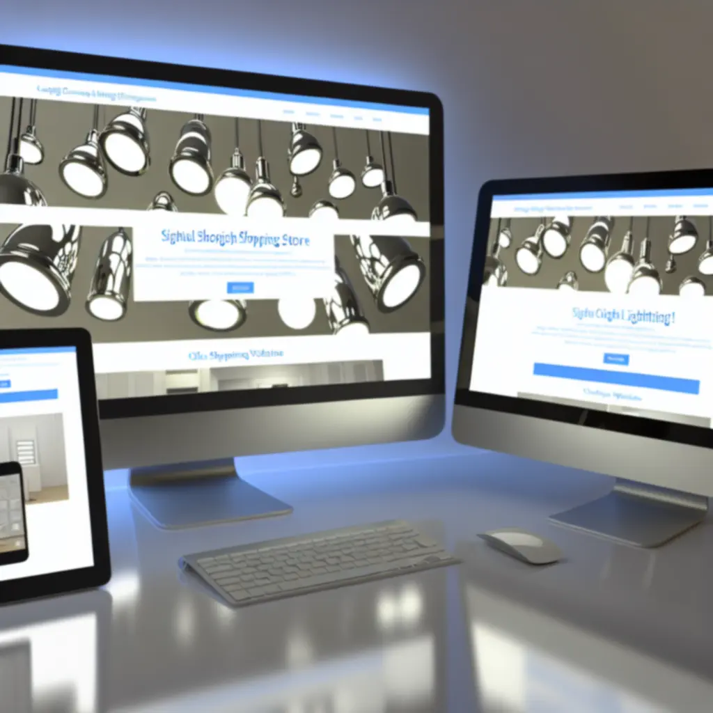 Makieta sklepu internetowego HomeLightPL wyświetlona na komputerze, tablecie i smartfonie