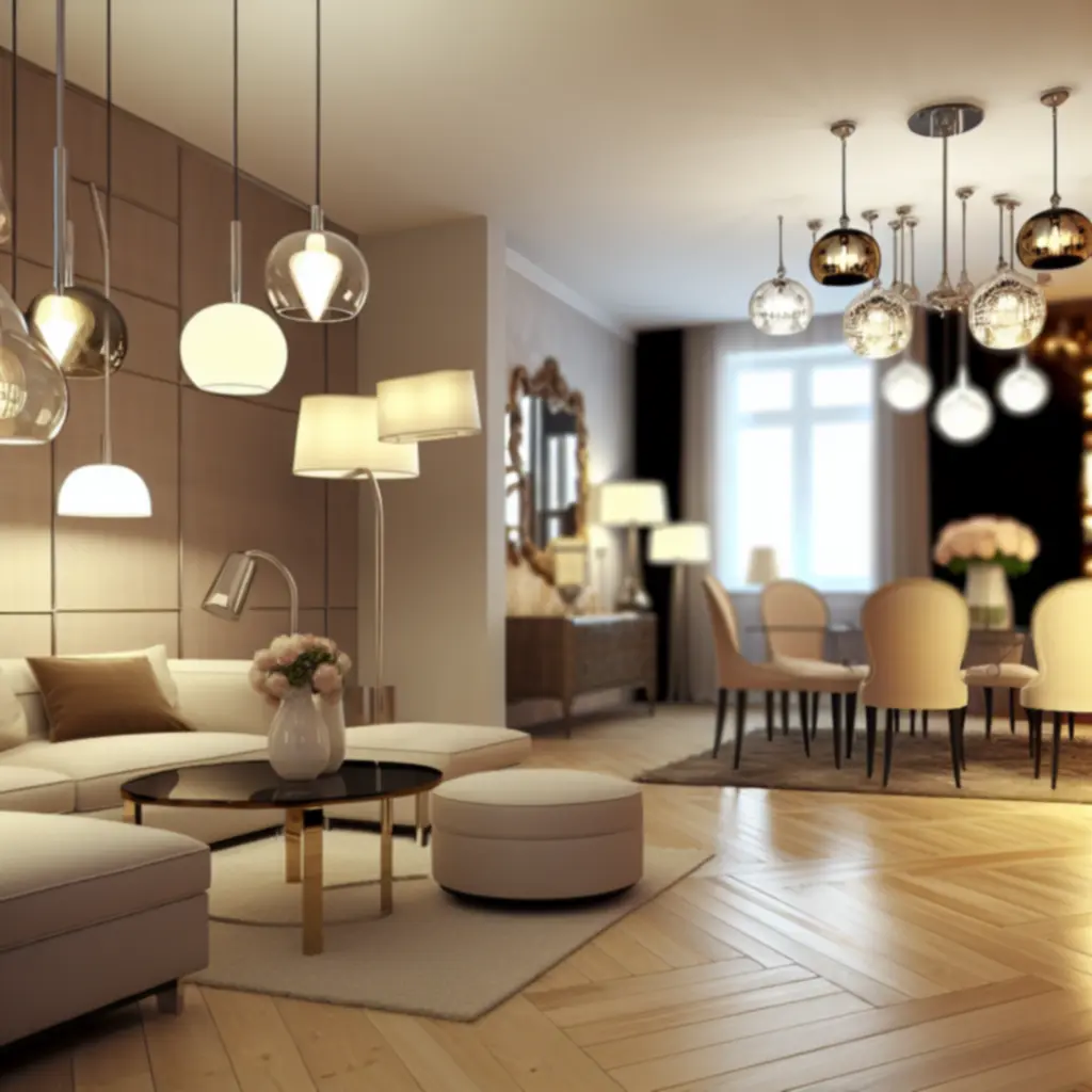 Nowoczesny, elegancki salon oświetlony lampami z HomeLightPL